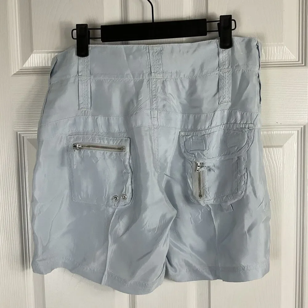 Johnny Was Sz 4 Light Blue Cupra Rayon Cargo Shorts Summer Chic Pockets Boho T